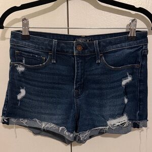 Abercrombie & Fitch Dark Blue Distressed Jean Shorts